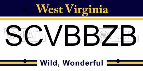 SCVBBZB West Virginia License Plate