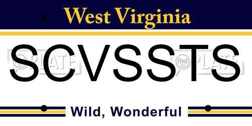 SCVSSTS West Virginia License Plate