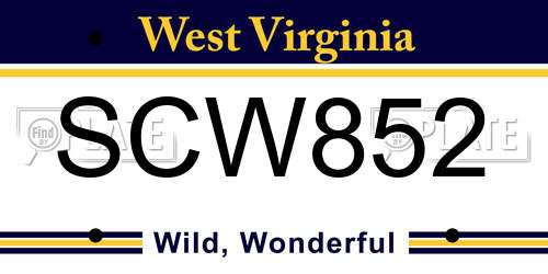 SCW852 West Virginia License Plate