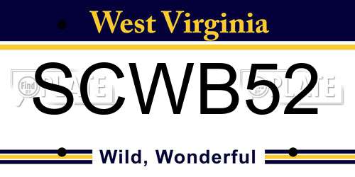 SCWB52 West Virginia License Plate