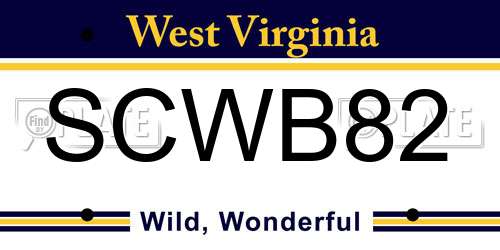 SCWB82 West Virginia License Plate