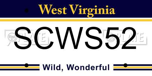 SCWS52 West Virginia License Plate
