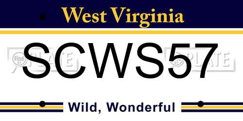 SCWS57 West Virginia License Plate