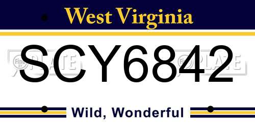 SCY6842 West Virginia License Plate