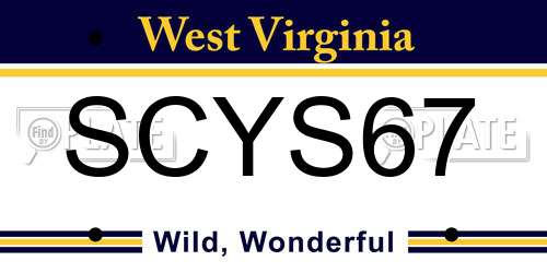 SCYS67 West Virginia License Plate