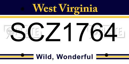 SCZ1764 West Virginia License Plate