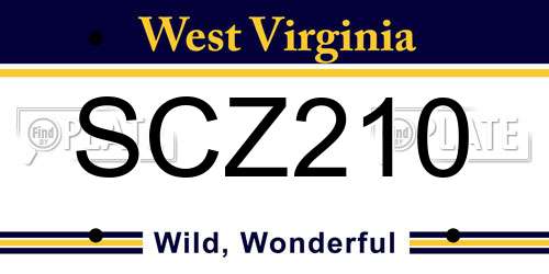 SCZ210 West Virginia License Plate