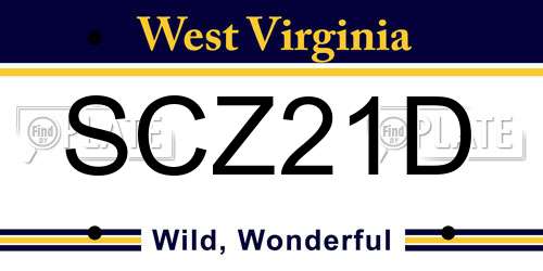 SCZ21D West Virginia License Plate
