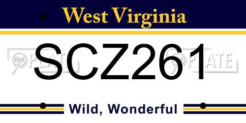 SCZ261 West Virginia License Plate
