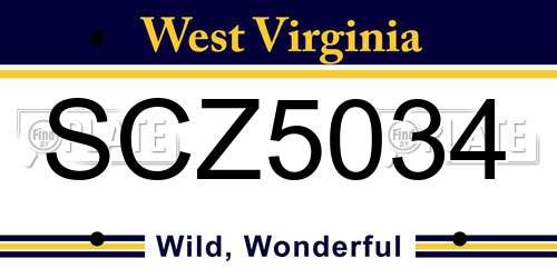 SCZ5034 West Virginia License Plate