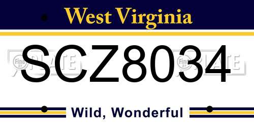 SCZ8034 West Virginia License Plate
