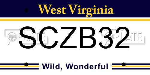 SCZB32 West Virginia License Plate