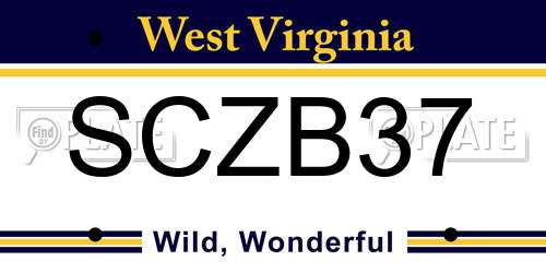 SCZB37 West Virginia License Plate
