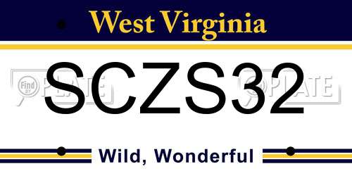 SCZS32 West Virginia License Plate