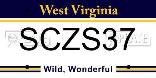 SCZS37 West Virginia License Plate