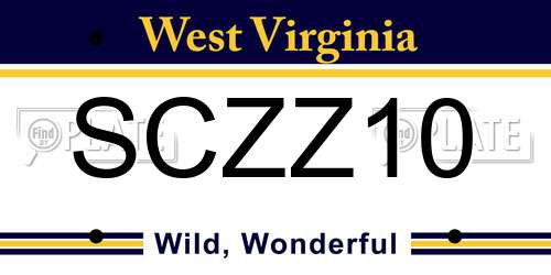 SCZZ10 West Virginia License Plate