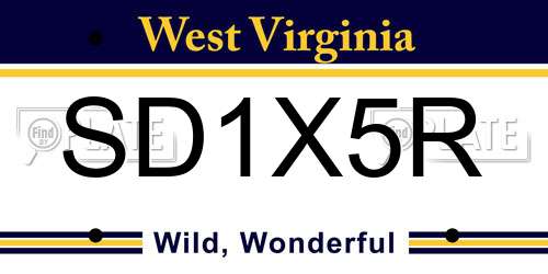 SD1X5R West Virginia License Plate