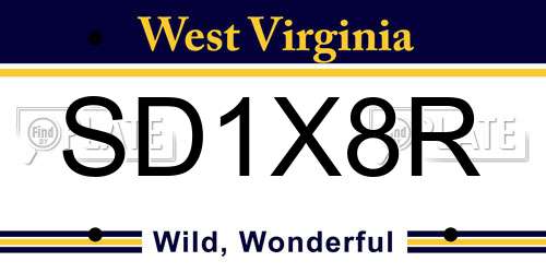 SD1X8R West Virginia License Plate