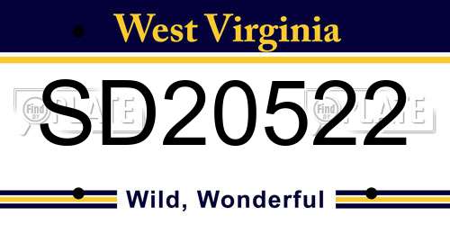 SD20522 West Virginia License Plate