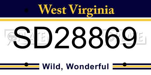 SD28869 West Virginia License Plate