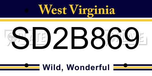 SD2B869 West Virginia License Plate