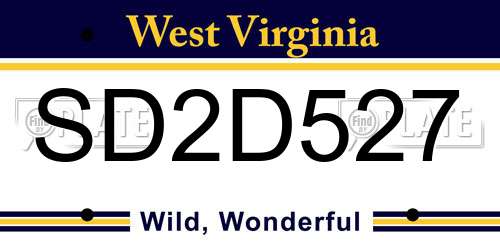 SD2D527 West Virginia License Plate