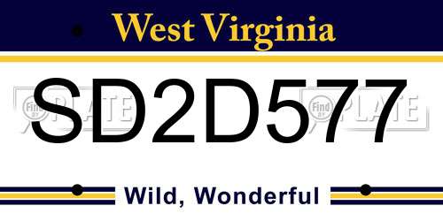SD2D577 West Virginia License Plate