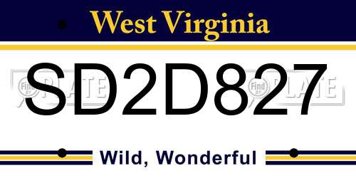 SD2D827 West Virginia License Plate