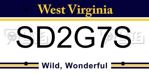 SD2G7S West Virginia License Plate