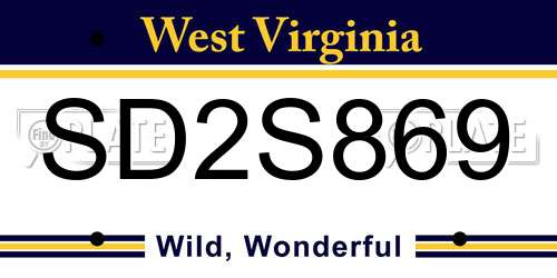 SD2S869 West Virginia License Plate
