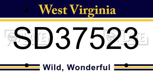 SD37523 West Virginia License Plate