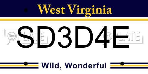 SD3D4E West Virginia License Plate