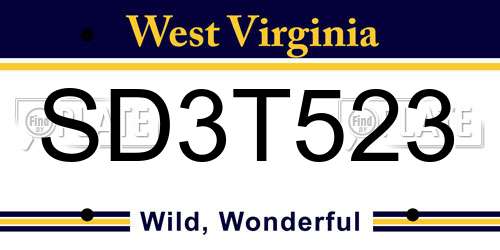 SD3T523 West Virginia License Plate