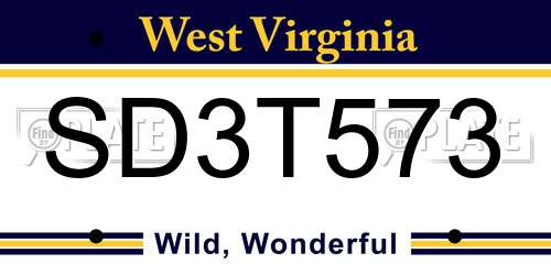 SD3T573 West Virginia License Plate