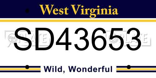 SD43653 West Virginia License Plate