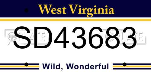 SD43683 West Virginia License Plate