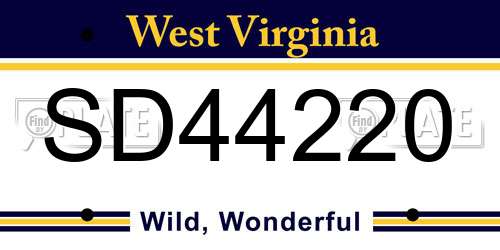 SD44220 West Virginia License Plate