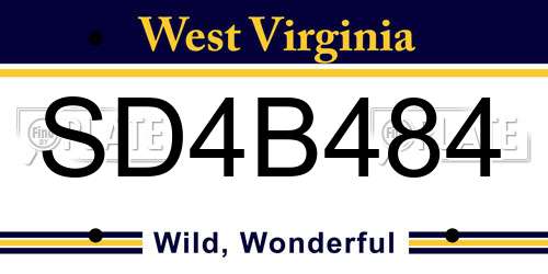 SD4B484 West Virginia License Plate