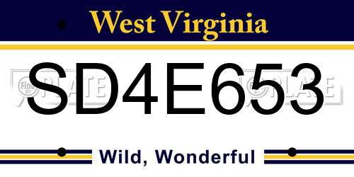 SD4E653 West Virginia License Plate