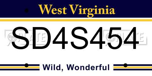 SD4S454 West Virginia License Plate