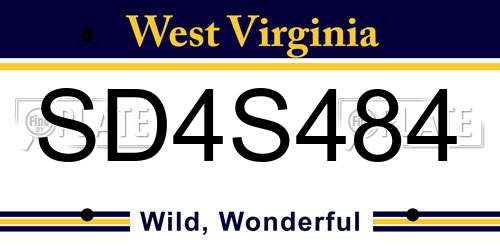 SD4S484 West Virginia License Plate
