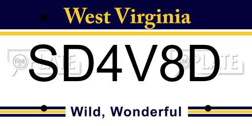 SD4V8D West Virginia License Plate