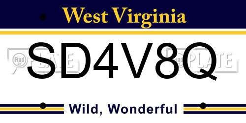 SD4V8Q West Virginia License Plate