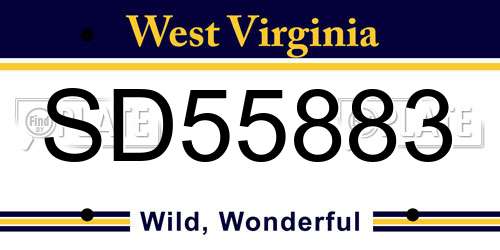 SD55883 West Virginia License Plate
