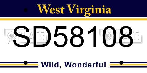SD58108 West Virginia License Plate