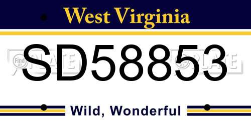 SD58853 West Virginia License Plate