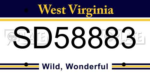 SD58883 West Virginia License Plate