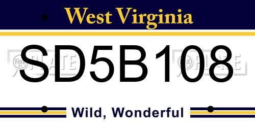 SD5B108 West Virginia License Plate