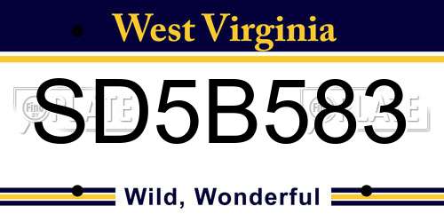SD5B583 West Virginia License Plate