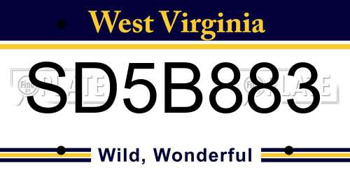 SD5B883 West Virginia License Plate